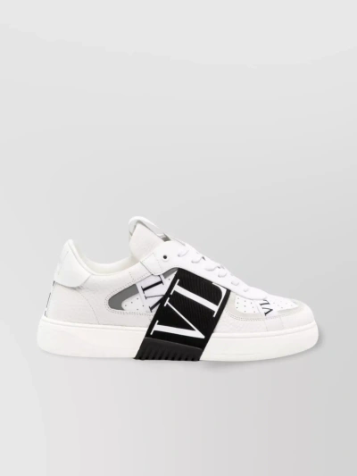 Valentino Garavani Calf Leather Low-top Sneaker With Vltn Bands In White