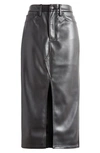 GOOD AMERICAN FAUX LEATHER SLIT FRONT MIDI SKIRT