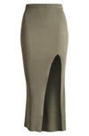 Good American Shine Ribbed Slit Midi Skirt In Fatigue001