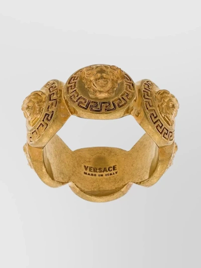 Versace Embossed Greek Key Medusa Coin Ring