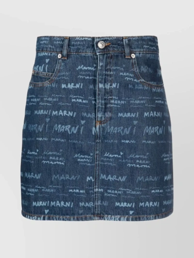 Marni Logo-print Mini Denim Skirt In Blue