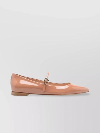 Gianvito Rossi Patent Mary Jane Buckle Ballerina Flats In Color Carne Y Neutral