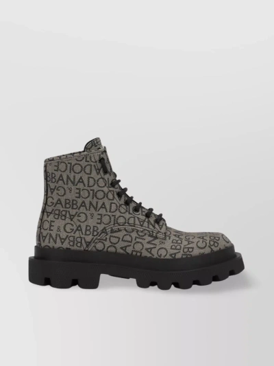 Dolce & Gabbana Jacquard Logo Combat Boots In Black