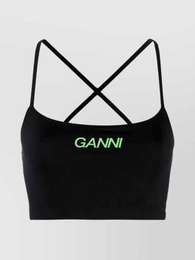 Ganni Logo-print Cropped Top In Black
