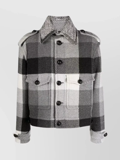 Etro Check-pattern Wool-blend Jacket In Grey