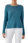 Eileen Fisher Textured Crewneck Organic Linen & Cotton Sweater In River