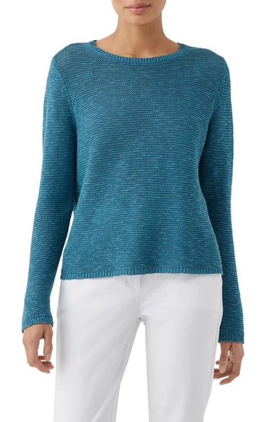 Eileen Fisher Slubby Crewneck Linen-cotton Sweater In River