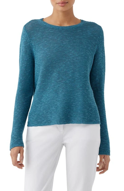 Eileen Fisher Textured Crewneck Organic Linen & Cotton Sweater In River