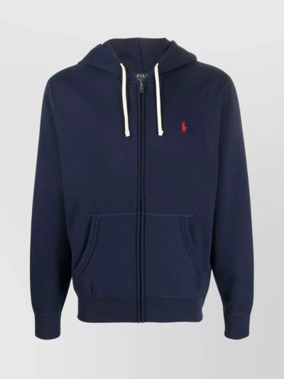 Polo Ralph Lauren Blue Zip-up Hoodie With Logo Embroidery In Cotton Blend Man