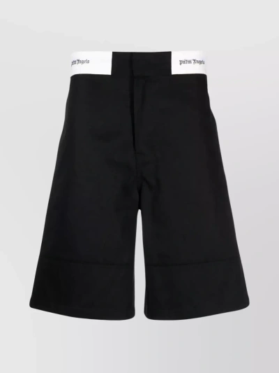 Palm Angels Logo-waistband Tailored Shorts In Blue