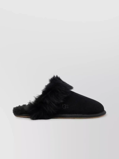 Ugg Sheepskin Collar Slip-on Sandals In Nero