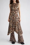 ACNE STUDIOS DIFELLA BLURRED FLOWER SATIN MIDI DRESS