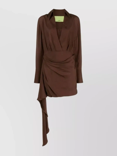 Gauge81 Gravia Draped Silk Shirtdress In Marrone