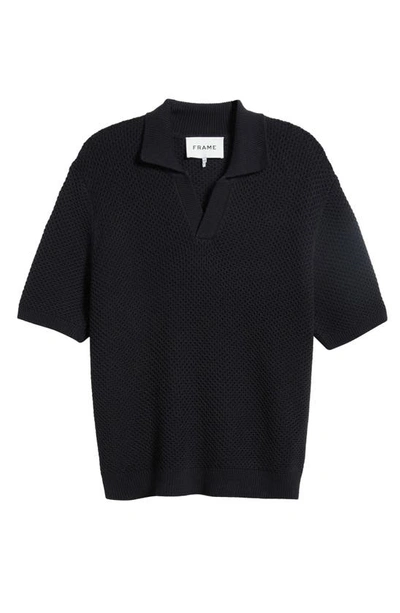 Frame Open Weave Polo Sweater Noir Cotton