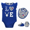 OUTERSTUFF NEWBORN & INFANT ROYAL/HEATHER GRAY TORONTO BLUE JAYS THREE-PIECE LOVE OF BASEBALL BIB BODYSUIT & BO