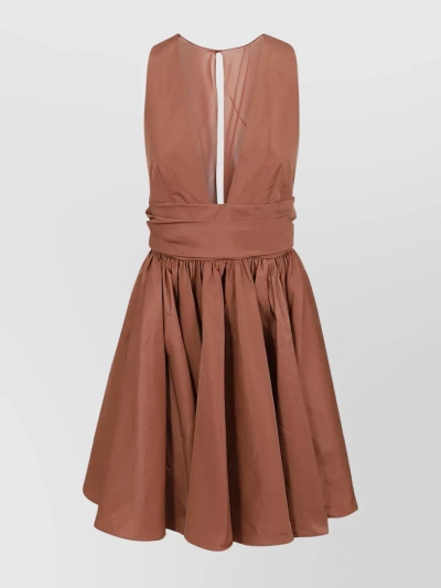 Pinko V-neck Pleated Dress In Brown