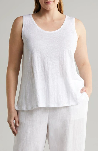 Eileen Fisher Scoop-neck Linen Jersey Tank In White