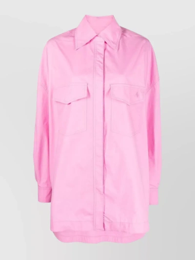 Attico Cotton Canvas Overshirt Jacket In Pink