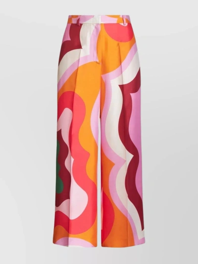 Etro Wave-print Wide-leg Trousers In Naranja