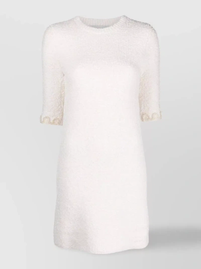 Lanvin Floral-embroidered Knitted Tweed Dress In White