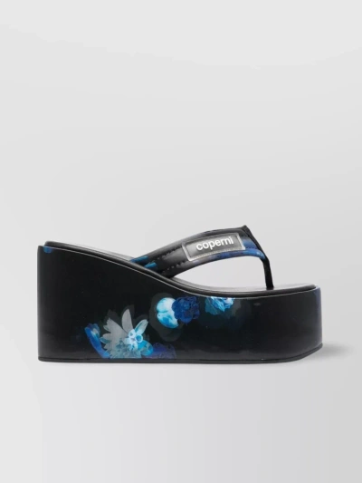 Coperni Holographic-print Wedge Sandals In Black