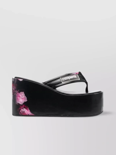Coperni 47mm Floral-print Wedge Sandals In Black