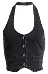 Rolla's Halter Denim Vest In Washed Black