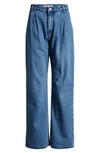 Rolla's Chloe Pleated Wide Leg Jeans In Mid Blue