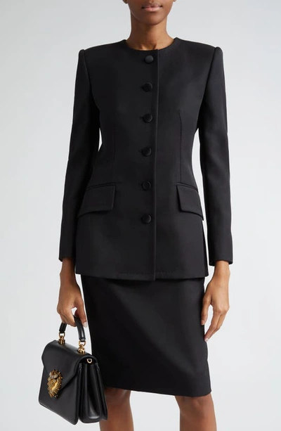 Dolce & Gabbana Single-breasted Collarless Blazer In Black