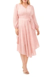 Vince Camuto Floral Long Sleeve Handkerchief Hem Midi Dress In Pink Orchid