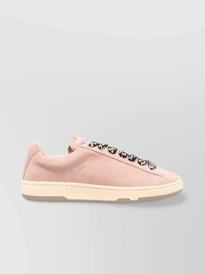 Lanvin Suede Logo-patch Low-top Sneakers In Cream