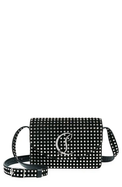 Christian Louboutin Small Loubi54 Crystal Embellished Leather Crossbody Bag In 5965 Black-crystal/ Silver