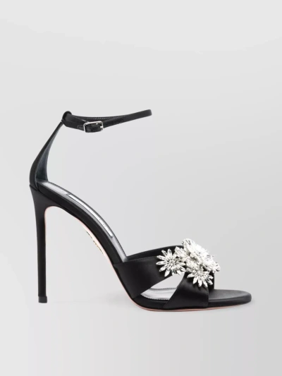 Aquazzura Flower Embellished Sandals In Black