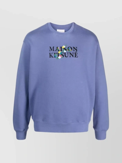 Maison Kitsuné Cotton Sweatshirt With Logo And Embroidery In Blue