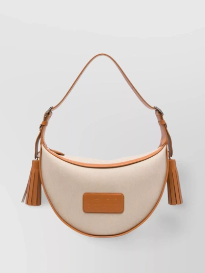 Kenzo Canvas Medium Hobo Bag With Leather Trim In Beige