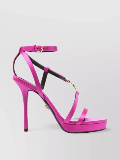 Versace High Heel Satin Sandals In Pink