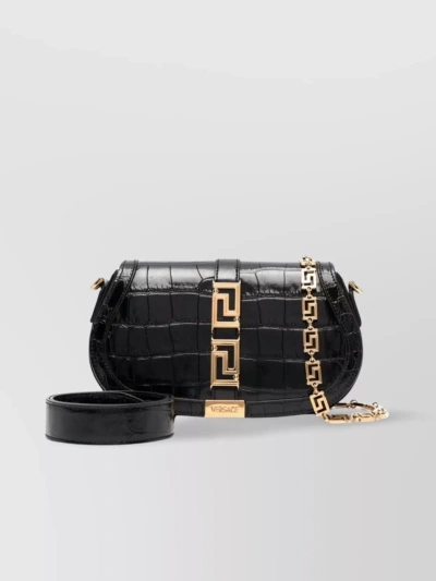 Versace Leather Bag With Adjustable Chain Strap In Black