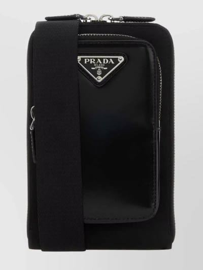 Prada Re-nylon And Brushed Leather Smartphone Case In Black