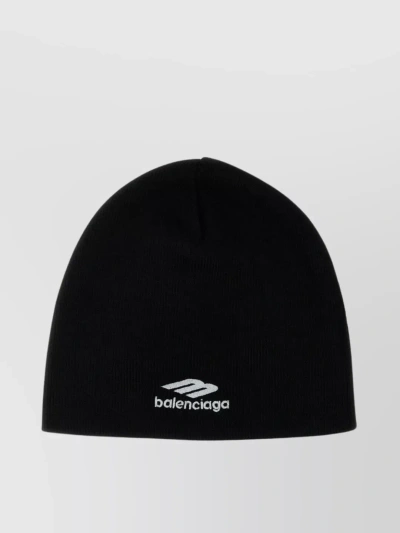 Balenciaga Ribbed Knit Beanie With Contrasting 3b Embroidery