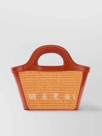 Marni Leather And Straw Micro Tropicalia Summer Bag In Orange