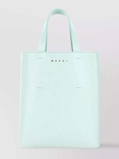 Marni Compact Museo Handbag In Pale Leather In White