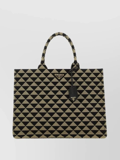 Prada Logo Plaque Monogram Tote Bag In Multicolor