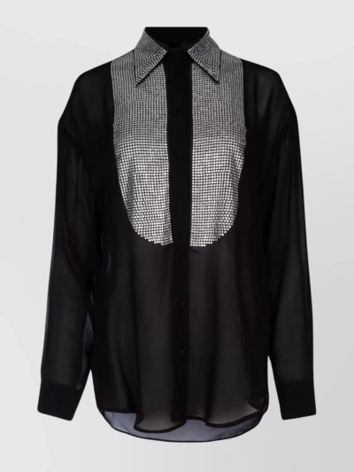 Pinko Rhinestone-embellished Georgette Shirt In Black