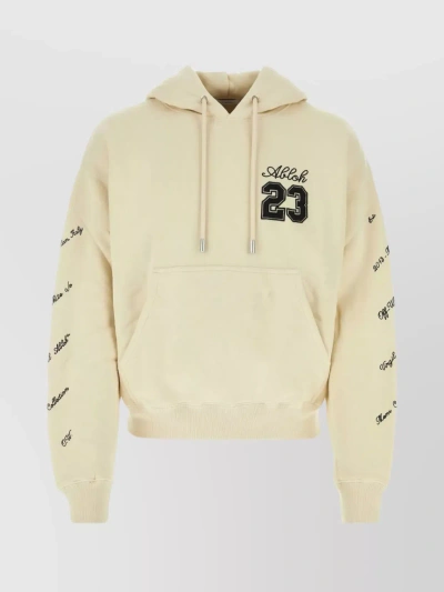 Off-white Cotton Oversized Hoodie With Drawstring And Graphic Print In Beige