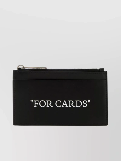 Off-white Leather Card Holder With Zip Pocket In Black