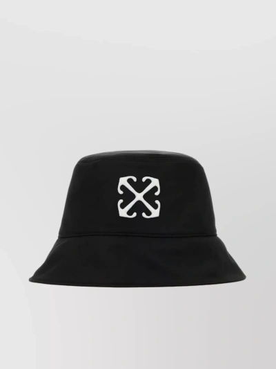 Off-white Polyester Bucket Hat With Wide Brim And Contrasting Arrow Embroidery In Black