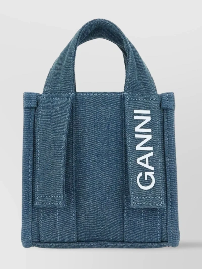 Ganni Tech Denim Mini Bag With Adjustable Strap In Blue