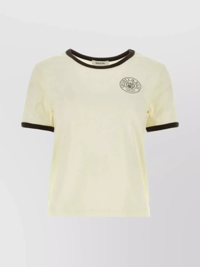 Sporty And Rich Cotton Crew-neck T-shirt With Short Sleeves In Beige