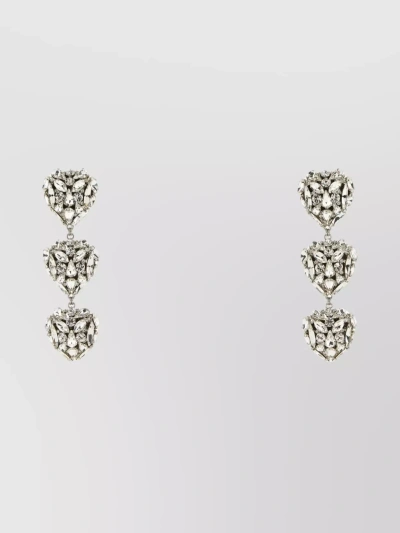 Alessandra Rich Heart-shape Crystal-embellished Drop Earrings In White