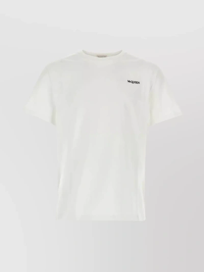 Alexander Mcqueen Ribbed Crew-neck Short Sleeve Cotton T-shirt In White